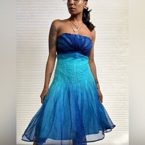 Tadashi Shoji Turquoise Blue Ombré Strapless Dress